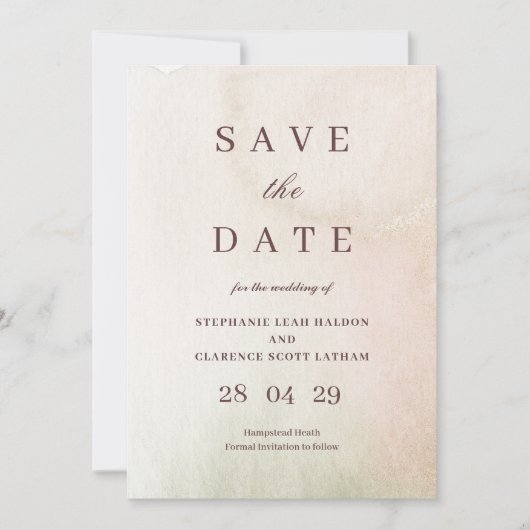 Kust Waterverf Sepia elegant Save the Date Kaart (Voorkant)