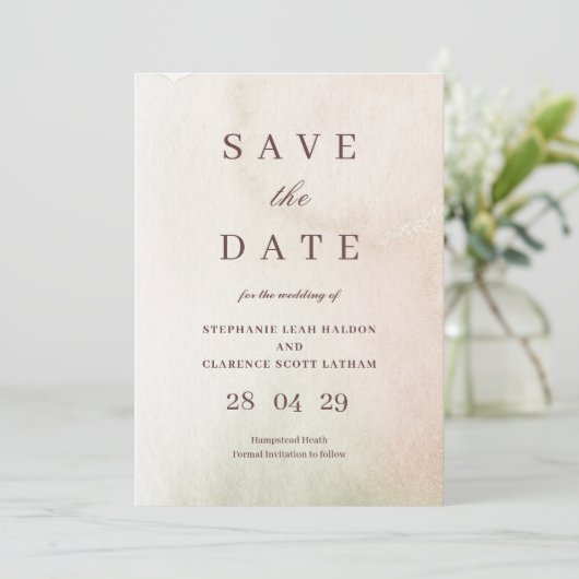 Kust Waterverf Sepia elegant Save the Date Kaart (Staand voorkant)