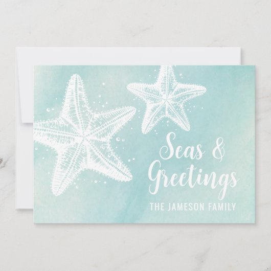 Kust Waterverf Strand Kerst Feestdagenkaart (Voorkant)