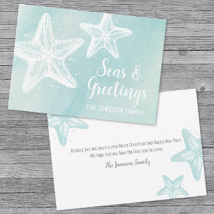 Kust Waterverf Strand Kerst Feestdagenkaart
