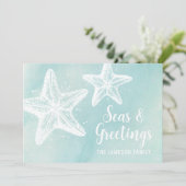 Kust Waterverf Strand Kerstmis Feestdagenkaart (Staand voorkant)