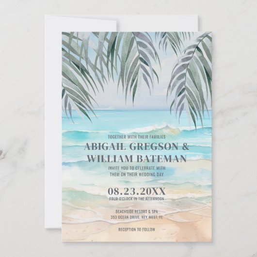 Kust Waterverf Tropische Zomer Strand Bruiloft Kaart (Voorkant)