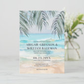 Kust Waterverf Tropische Zomer Strand Bruiloft Kaart (Staand voorkant)