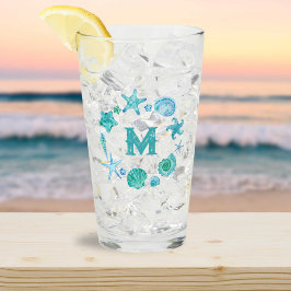 Kust Waterverf Zeeschelpen en Zeesterren Monogram Glas