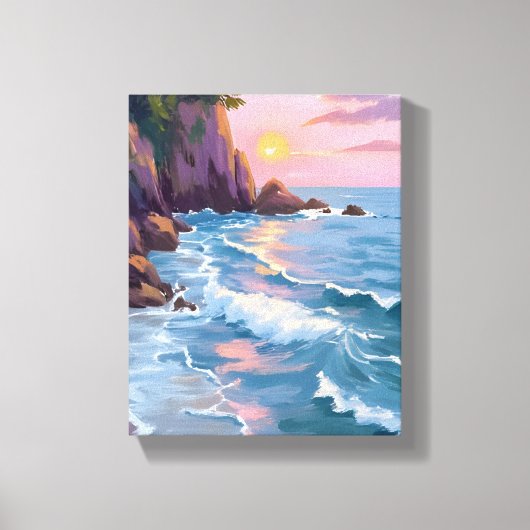 Kust Watervlokschemering Waterverfschilderij Canvas Afdruk (Voorkant)