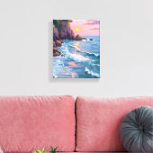 Kust Watervlokschemering Waterverfschilderij Canvas Afdruk (Insitu (Woonkamer))