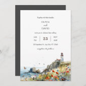 Kust Wildflower Lighthouse Uitzicht Beach bruiloft Kaart (Voorkant / Achterkant)