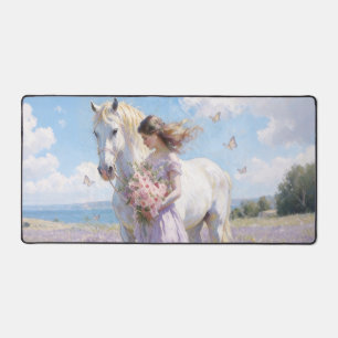 Kust wit paard en meisje olieverfschilderij bureau bureaumat