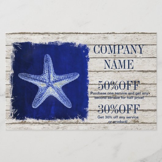 kust witgeschilderd hout nautisch blauw zeester flyer (Voorkant)