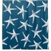 Kust Witte Zeester & Marine Blauw Douchegordijn (Voorkant)