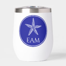 Kust Witte Zeester op Navy Blue Monogram