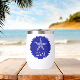 Kust Witte Zeester op Navy Blue Monogram