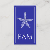 Kust Witte Zeester op Navy Blue Monogram Informatiekaartje (Voorkant)