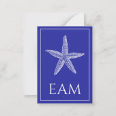 Kust Witte Zeester op Navy Blue Monogram Notitiekaartje (Voorkant)