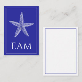 Kust Witte Zeester op Navy Blue Monogram Notitiekaartje