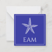 Kust Witte Zeester op Navy Blue Monogram Notitiekaartje (Voorkant)