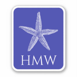 Kust Witte Zeester op Navy Blue Monogram Sticker