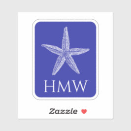 Kust Witte Zeester op Navy Blue Monogram Sticker