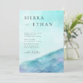 Kust Zee Glas 2 Blauwgroen Lavendel Elegante bruil Kaart (Staand voorkant)