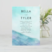Kust Zee Glas 2 Blauwgroen Lavendel Moderne bruilo Kaart (Staand voorkant)