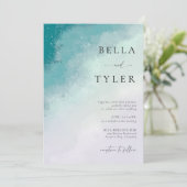Kust Zee Glas Blauwgroen Lavendel Elegante bruilof Kaart (Staand voorkant)
