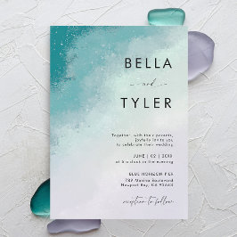 Kust Zee Glas Blauwgroen Lavendel Modern Wedding Kaart