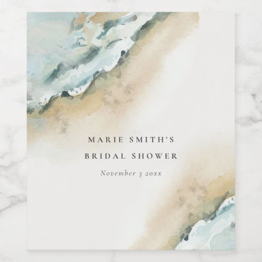 Kust Zee Golf Zand Strand Nautisch Bruidsdiner Wijn Etiket (Enkel label)