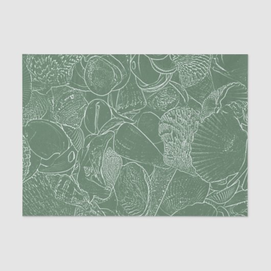 Kust Zee Schelp Strand Groen Witte Decoupage Tissuepapier (Voorkant)