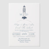 Kust Zee Strand Nautilus Vuurtoren Huwelijk Vellum Uitnodigingen (Voorkant)