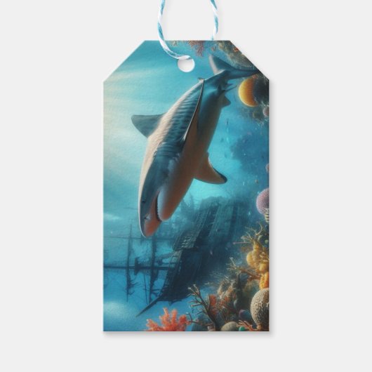 Kust/zee tijgerhaai & koraalrif cadeaulabel (Voorkant)