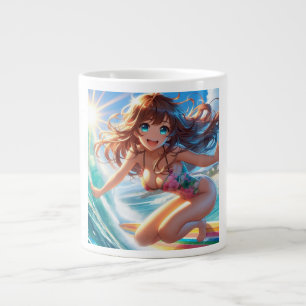Kust/zee/tropische anime surfmeisje grote koffiekop