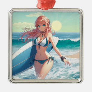 Kust/zee/tropische anime surfmeisje metalen ornament