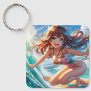 Kust/zee/tropische anime surfmeisje sleutelhanger