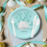 Kust Zeeen & Groeten Christmas Beach Aqua Blue Papieren Bordje<br><div class="desc">Perfect voor vakantie aan de kust vermakelijk, deze beachy kerstpapier borden hebben aqua blauw glitter koraal, witte zanddollar en zeesterren, en de seizoensboodschap "Zeeen & Groeten", op een lichte aqua blauwe achtergrond. * Als u dit ontwerp op meer producten wilt of ontwerphulp nodig hebt, neem dan contact met mij op...</div>