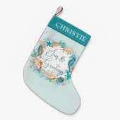 Kust ZEEEN & GROETEN Turquoise gepersonaliseerd Kleine Kerstsok (Voorkant (Hangend))