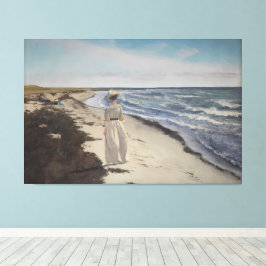 Kust Zeegezicht Vrouw aan de Oceaan Canvas Afdruk