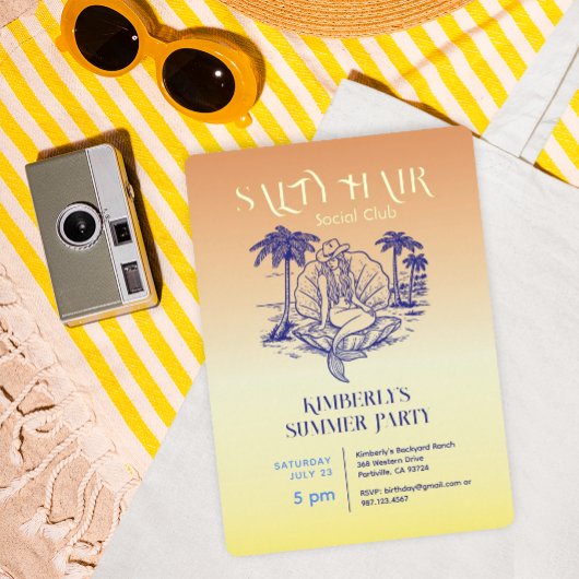 Kust Zeemeermin Cowgirl Summer Party Gold Folie Uitnodiging