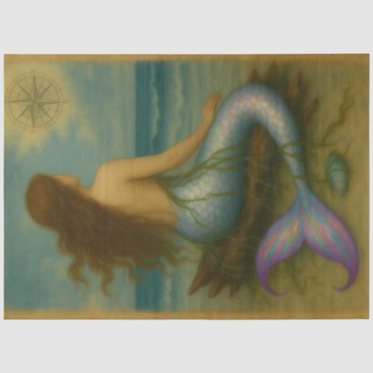 Kust Zeemeermin Sirene Decoupage Tissuepapier (Voorkant)