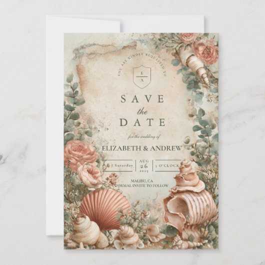Kust Zeeschelp Botanische Elegantie Save The Date (Voorkant)