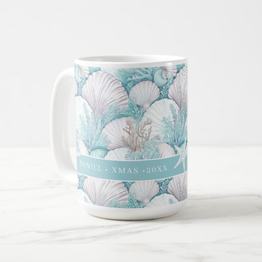 Kust Zeeschelp & Koraal Patroon#3 ID1009 Koffiemok (Voorkant links)