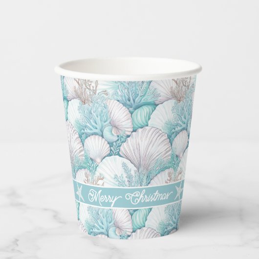 Kust Zeeschelp & Koraal Patroon#3 ID1009 Papieren Bekers (Voorkant)