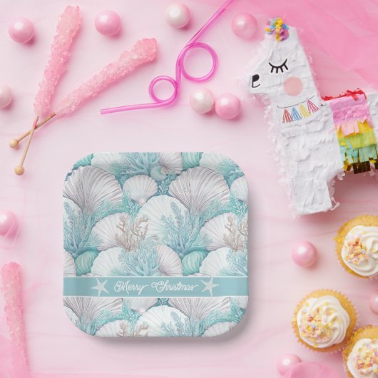 Kust Zeeschelp & Koraal Patroon#3 ID1009 Papieren Bordje (Feest)