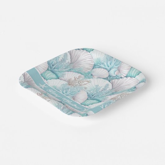 Kust Zeeschelp & Koraal Patroon#3 ID1009 Papieren Bordje (Gebogen)