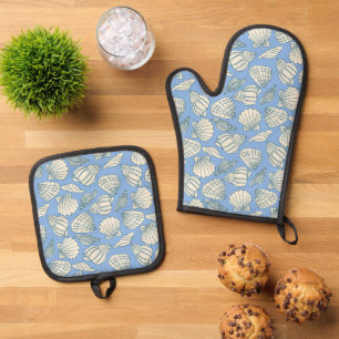 Kust Zeeschelp Strand Cottage Blauwe Ovenwant & Pannenlap Set