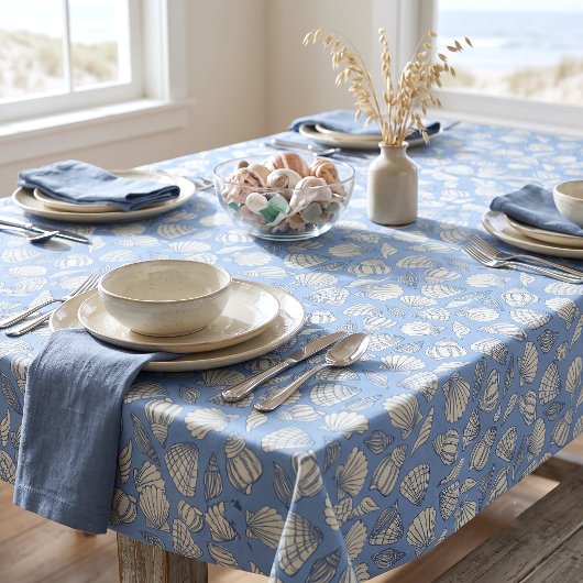 Kust Zeeschelp Strand Cottage Blauwe Tafelkleed