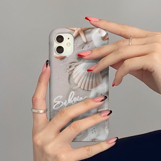 Kust Zeeschelp Zand Design | Aangepaste Naam iPhone Hoesje