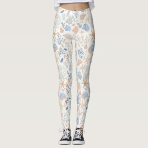 Kust Zeeschelp Zeester Blauwe Perzik Crème Leggings