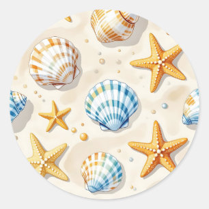 Kust Zeeschelp Zeester Strand Patroon Ronde Sticker