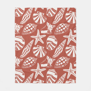 Kust zeeschelp & zeester toile terracotta fleece deken