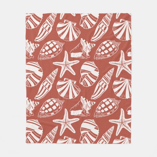 Kust zeeschelp & zeester toile terracotta fleece deken (Voorkant)